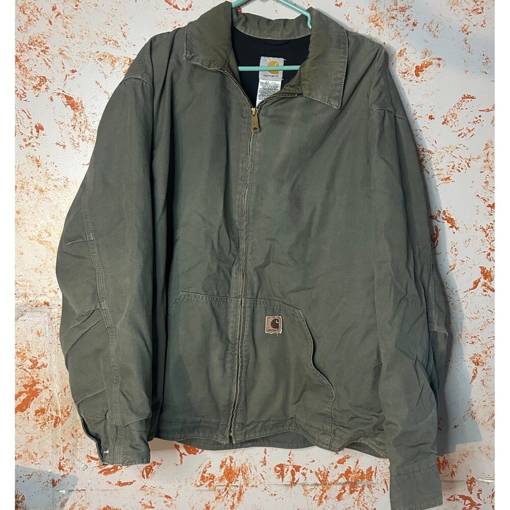 Carhartt Jacket Mens 2XL Olive Green Full Zip Workwear Canvas Coat Mesh Lined